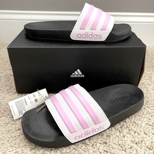 Adidas Adilette slide sandals- pink white black, kids size 6/women’s size 8